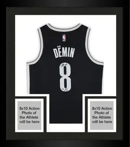 Framed Egor Demin Brooklyn Nets Autographed Nike Black Icon Swingman Jersey with "25 #8 Pick" Inscription - Fanatics Authentic Certified