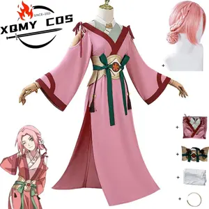 XQAnime Haruno Sakura Cosplay Costume Japanese Ninja Pink Kimono Bathrobe Dress Wig Adult Woman Sexy Carnival Halloween Suit
