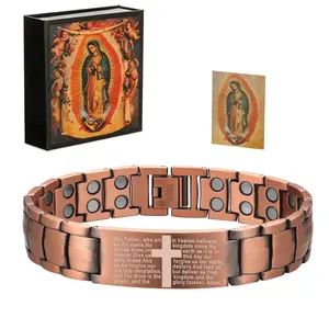 Copper Bracelet for Men Christian Cross Design 3500 Gauss Magnets Therapy Bible Verse Jewelry Adjustable Elegant Faith Jesus Spiritual Health Gift