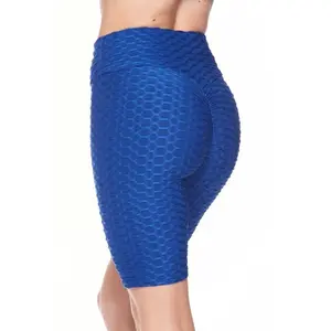 Kylie Scrunch Butt Anti Cellulite Honeycomb Texture Biker Shorts Royal Blue