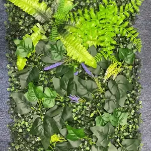Lush Mixed Leaf Art Grass Wall Panels (2-Pack), Decorative Vertical Garden with Flowers and Ivy, Ideal for Home and Event Backdrop Decoration