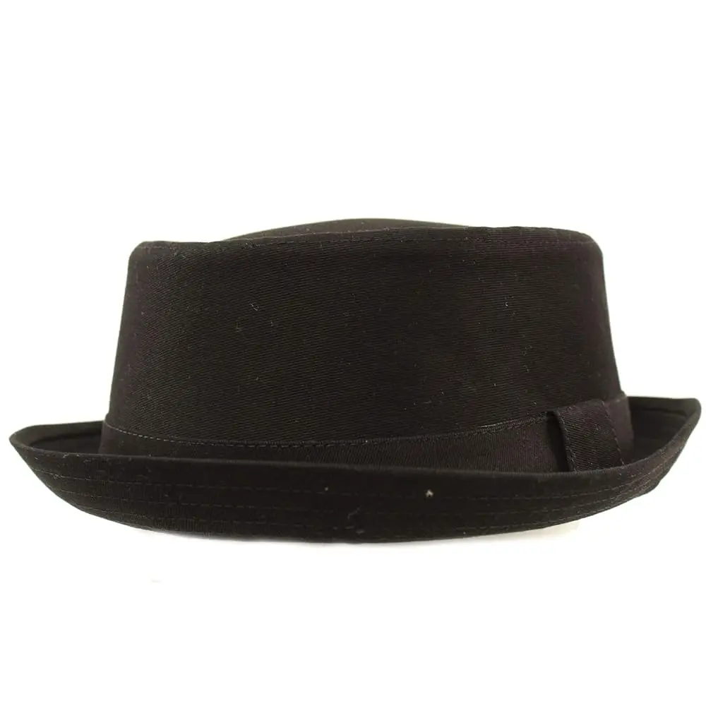 Men's Cotton Porkpie Boater Derby Fedora Sun Hat for Everyday Wear L/XL Black