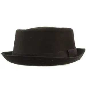 Men's Cotton Porkpie Boater Derby Fedora Sun Hat for Everyday Wear L/XL Black