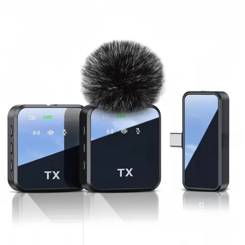 Wireless Lavalier Mic Mobile Vlog Stereo Clip-On for Smartphone Live Stream Outdoor Vlogging, Intelligent Noise Reduction, High-End Square Design, Plug-and-Play USB Type C, Compatible with iOS Android Smartphones, Long Battery Life