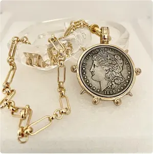 Vintage Style Silver Dollar Coin Necklace – Great for layering • Female Anniversary Daily Auspicious