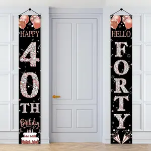40th Birthday Door Banner, 2 Counts/set Happy 40th Birthday Door Hanging Banner, Reusable Birthday Party Decoration Supplies for Indoor & Outdoor, Ornaments, Party Decorations Banners
