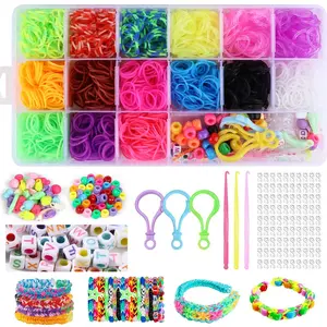17-Grid Rubber Band Set, Braided Rubber Bands for DIY Friendship Bracelet Making Kit, Handmade Craft Kit, Holiday Gift