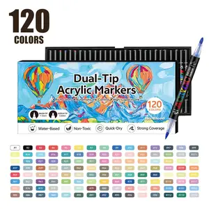 120 Color Acrylic Markers Dual Tip Set, Durable Non-Fade Ink, Ideal for Artists Drawing Illustrations Crafts, School Supplies DIY Projects