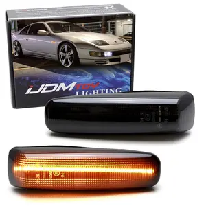 iJDMTOY JDM-Spec Black-Out Smoked Lens Amber LED Sequential Blink Front Fender Side Marker Lights w/Wiring Pigtails For 1990-96 Nissan 300ZX Fairlady Z Z32 (Require Mods for US Models)