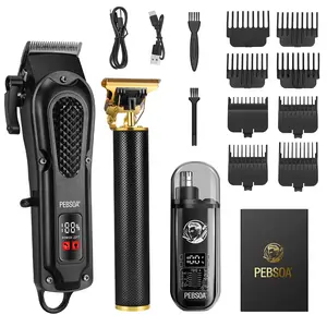 2PCS Men's Professional Cordless Hair Clipper Grooming Kit, Electric Shaver & Beard Trimmer with LCD Display, Barber Hair Cutting Tools for Home & Salon Use, Ideal Gift Box Set for Men
