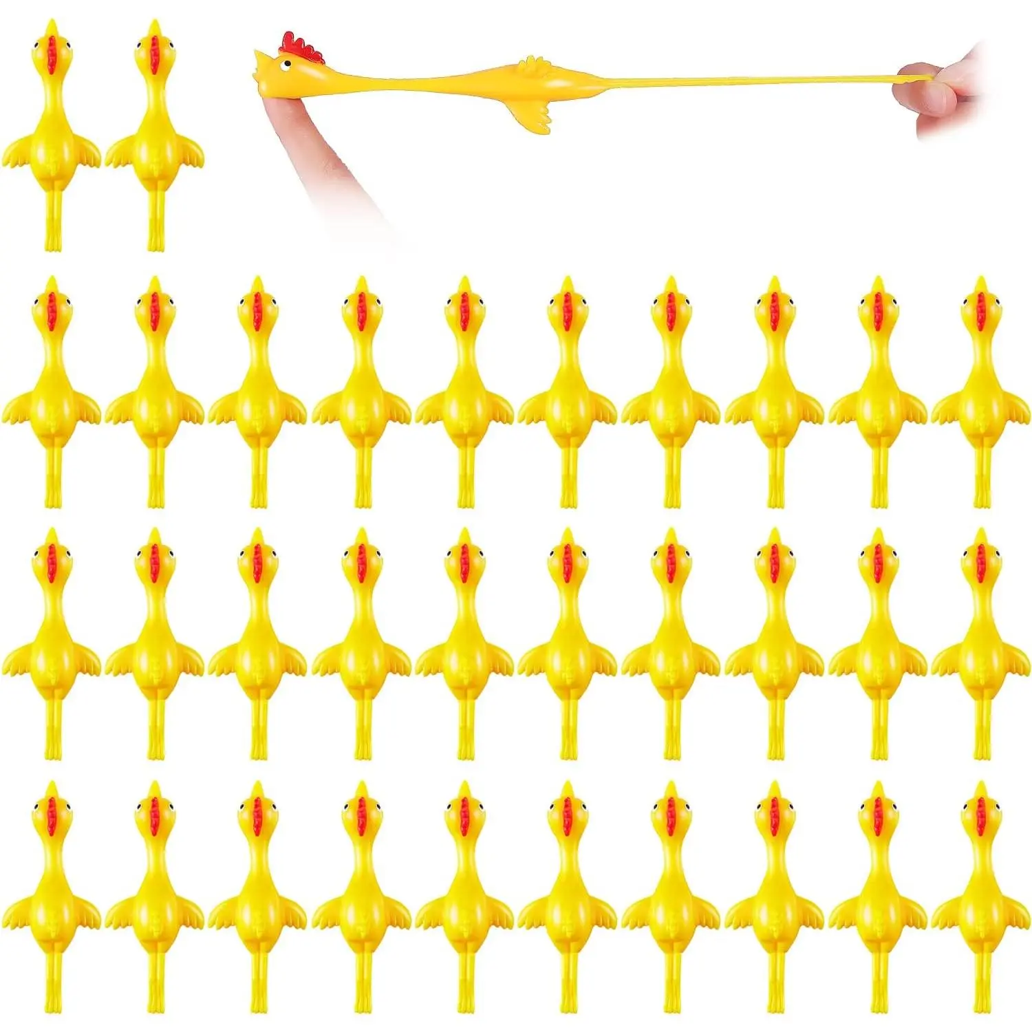32-Piece Elastic Slingshot Chicken Catapult Toy - Elastic Material, Washable Reusable Non-Irritating, Wall & Tabletop Sticky, Clean Flying Game for Christmas Party Activities, for Children Older Than 12 Years (Yellow)