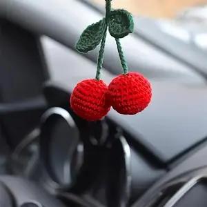 Cherry Design Car Rearview Mirror Hanging Ornament, Handmade Car Rearview Mirror Hanging Decoration, Car Interior Accessories, Car Trinkets