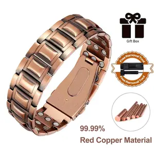 Men's Copper Adjustable Cuff Bracelet - Elegant Minimalist Bangle, Trendy Costume Jewelry Accessory, Unique Folding Clasp, Adjustment Tool, Gift Box for Daily Wear