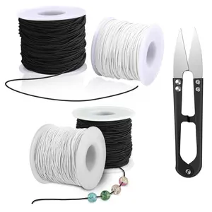 2 Black & 2 White 1mm Sturdy Stretchy Elastic Cord - Nylon & Polypropylene Beaded String for Jewelry Making, Bracelets, Necklaces, DIY Crafts - Elastic Threads for Beading & Accessories (in Total 200m/656ft ) - Home Improvement.