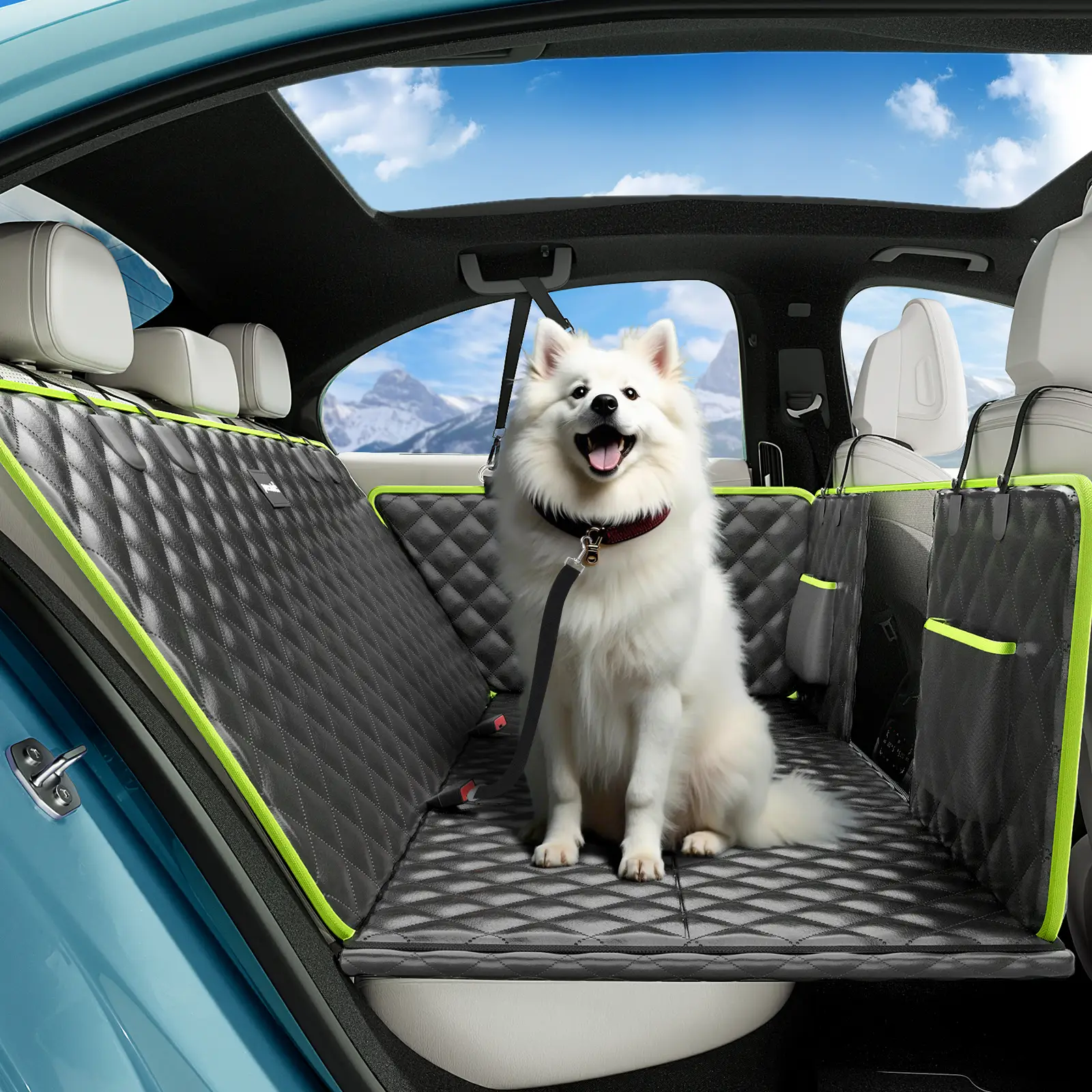 Dog Car Seat Cover for Back Seat,Upgraded Sofa Leather, hard bottom Blanket Carrier