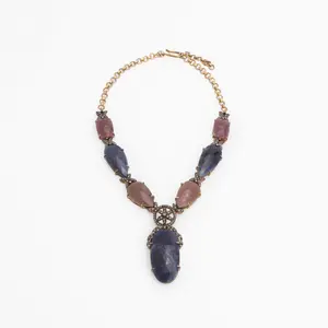Multi-Sapphire, Diamond & Gold Slice Necklace