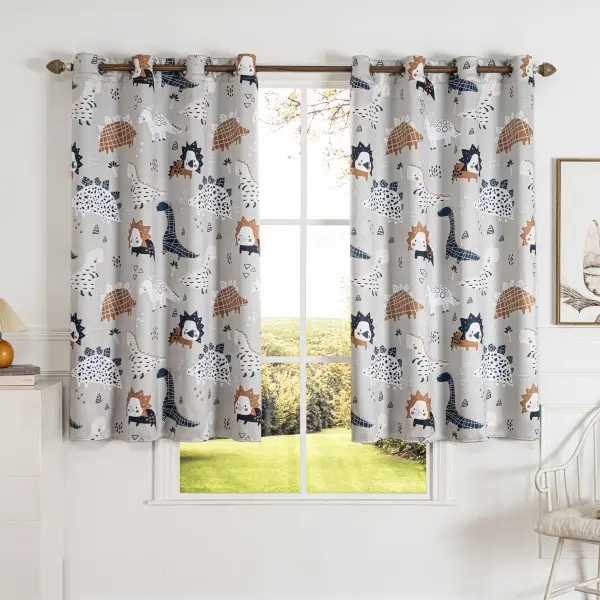 Cute Cartoon Dinosaur Blackout Curtains 52x63 Inch 2 Panels, Kids Room 100% Blackout Polyester Grommet Window Curtains, Beige Gold Dino Drapes for Boys Girls Nursery Bedroom