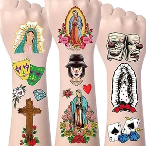 Chicano Temporary Tattoos Stickers - 200+ Temporary Tattoos for Women Men Adults Guadalupe Fake Tattoo Sticker 3D Chicano Tattoos Joker Poker Tattoos Halloween Party Favor Gifts Decor Supplies