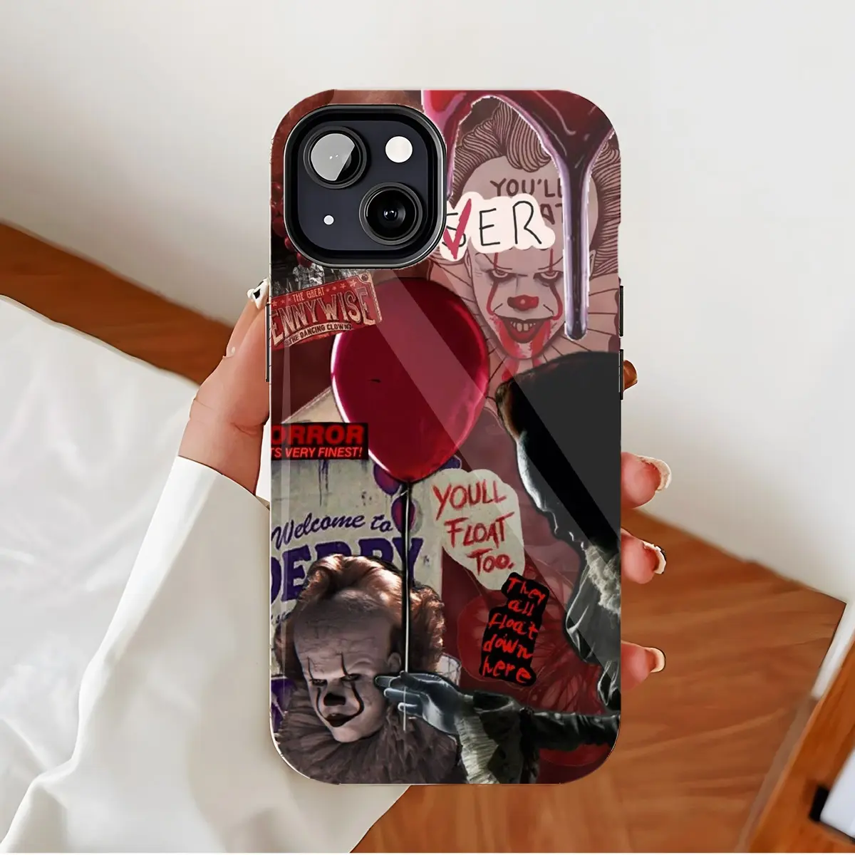 IT Movie Pennywise Phone Case for Horror Fans & Halloween Decor - Fearless Design with Iconic Balloon & Quotes, Durable Shockproof TPU, Compatible with iPhone 11/12/13/14/15/16 (Pro Max/Plus) Protection Protective Cover Protector Casing Smartphone