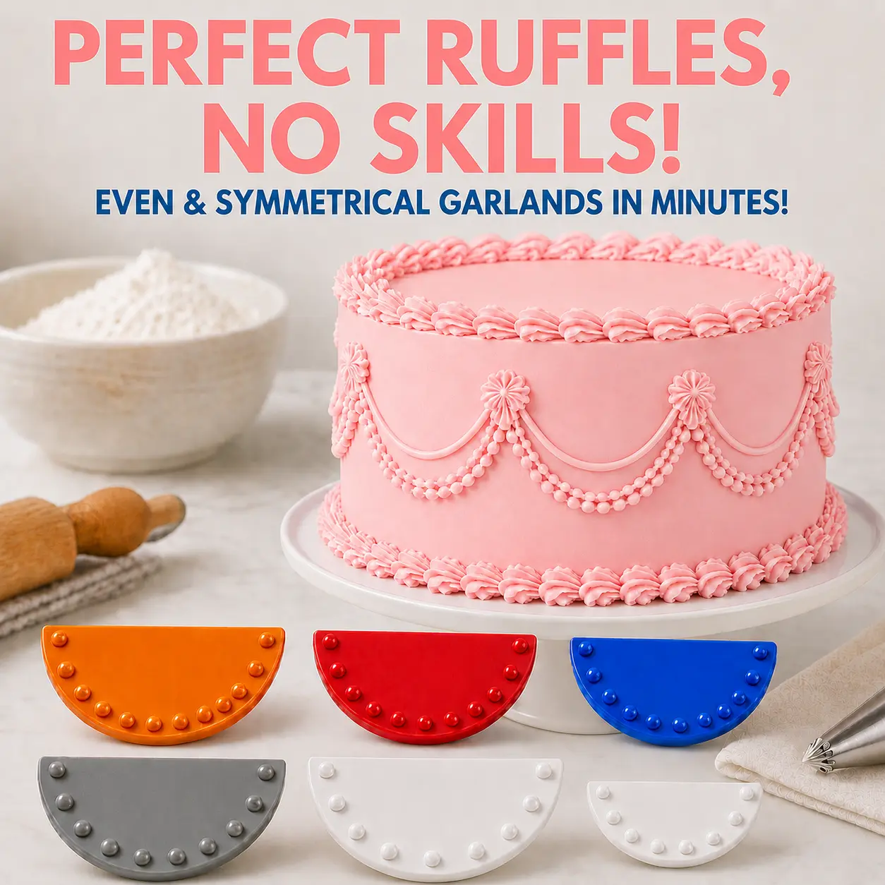 6-Pcs Cake Garland Marker Set for Vintage Cake Decorating, Multi-Size Cake Arch Positioning Guide Tools for Even Ruffle Swag & Border Piping on Buttercream