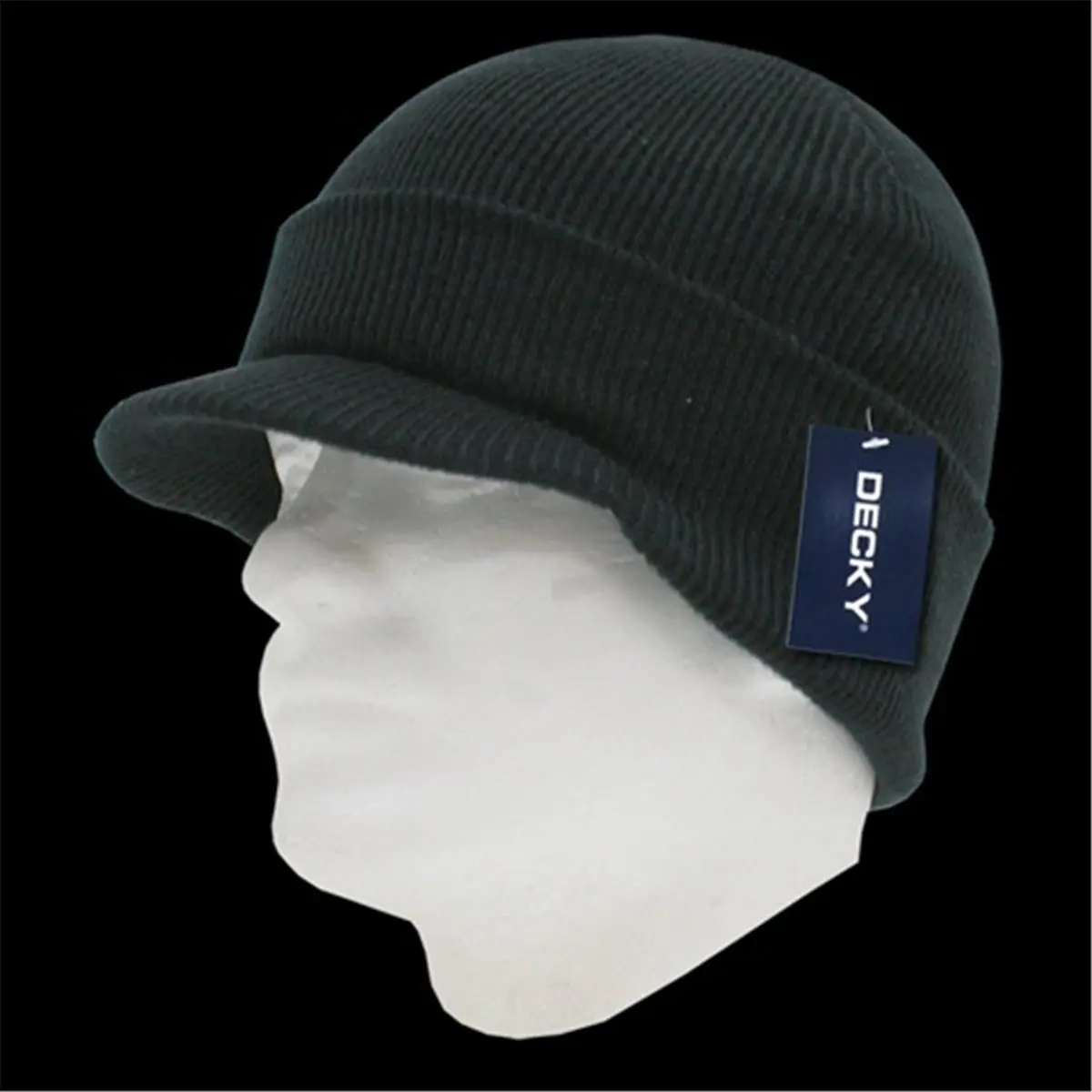 212 MAIN Fitted Warm Beanie - Acrylic Soft Knit Cuff Cap, Curved Short Bill, Everyday Black Hat (Tablet & Computer Stylus Accessory Complement)