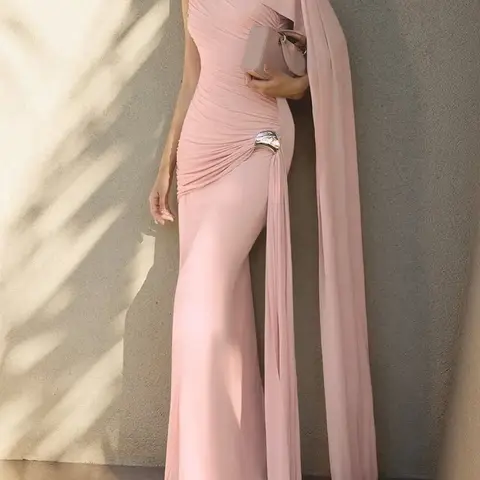 Women's Sexy Slimming Waist Tie-Waist Pleated Solid Color Long Dress, Elegant Sleeveless Bodycon Evening Party Dresses, Casual Fashion Lady Clothing for Spring Summer New