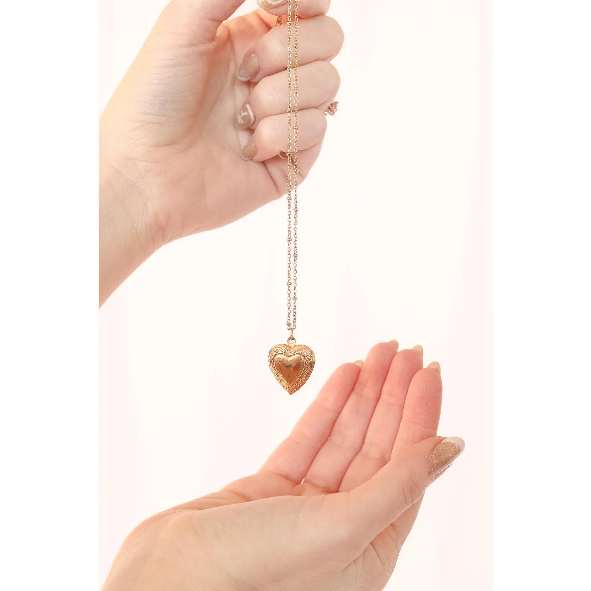 Mia Locket - Heart-Shaped Stainless Steel & 18k Gold PVD Plated Hypoallergenic Waterproof Locket Necklace Adjustable 16-18 inches for Rose and Clay Jewelry