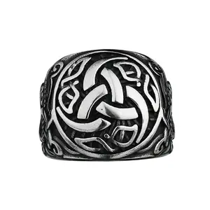 OIDEA Men's Norse Jewelry Statement Ring - Stainless Steel Antique-Tone 3D Vintage Band Norse Rune Amulet, Male Fashion Costume Accessory for Fathers, Sizes 7-13,summerwins