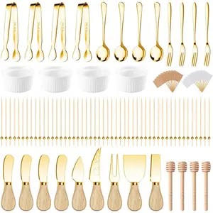 169Pcs Gold Charcuterie Utensils Set Includes Cheese Spreader Knife Small Serving Tongs Forks Spoons Dipping Bowls Honey Dipper Toothpick Flags Cocktail Picks