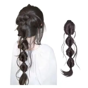 Long Braid Ponytail Extension with Hair Tie Straight Sleek Wrap Around Hair Extensions Braid PonyTail Fluffy Natural Soft Synthetic Hairpieces for Women Daily Wear, 18 inch (Brown black)