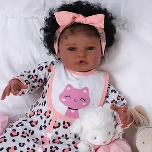 BABESIDE 20" Reborn Doll 8 Piece Set with Cloth Body & Vinyl Dark Skin Includes Gift Box Feeding Accessories Perfect for Christmas New Year Birthday Gift