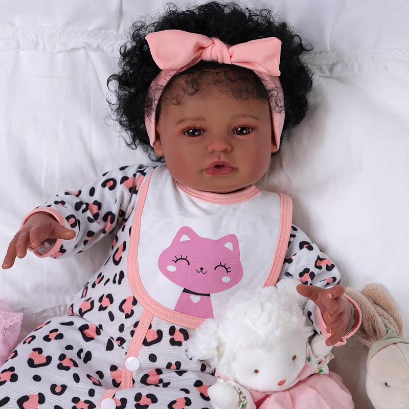 BABESIDE 20" Reborn Doll 8 Piece Set with Cloth Body & Vinyl Dark Skin Includes Gift Box Feeding Accessories Perfect for Christmas New Year Birthday Gift