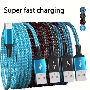 High-Speed Nylon Braided Fast Charging Cable, Smooth Glossy Surface, Multiple Colors & Sizes, Compatible with Samsung, iPhone, Xiaomi, Vivo, Oppo