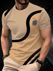 Men's Short Sleeve 3D Print T-Shirt Top, Classic Casual Round Neck, Breathable Fabric, Geometric Pattern, All Seasons, Comfortable Fit, Menswear