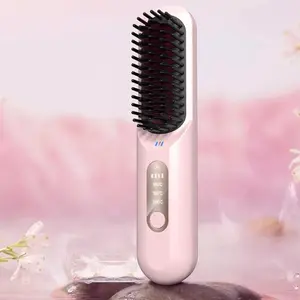 Portable Straightening Comb, Rechargeable Hair Straightener Brush, Wireless Styling Tool for Women & Girls, Home & Salon Use