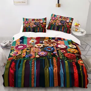 3-Piece Floral Print Bedding Set (1 Fitted Sheet + 2 Pillowcases), Soft Comfortable Bedroom Decor, Universal Fit, Home Decoration