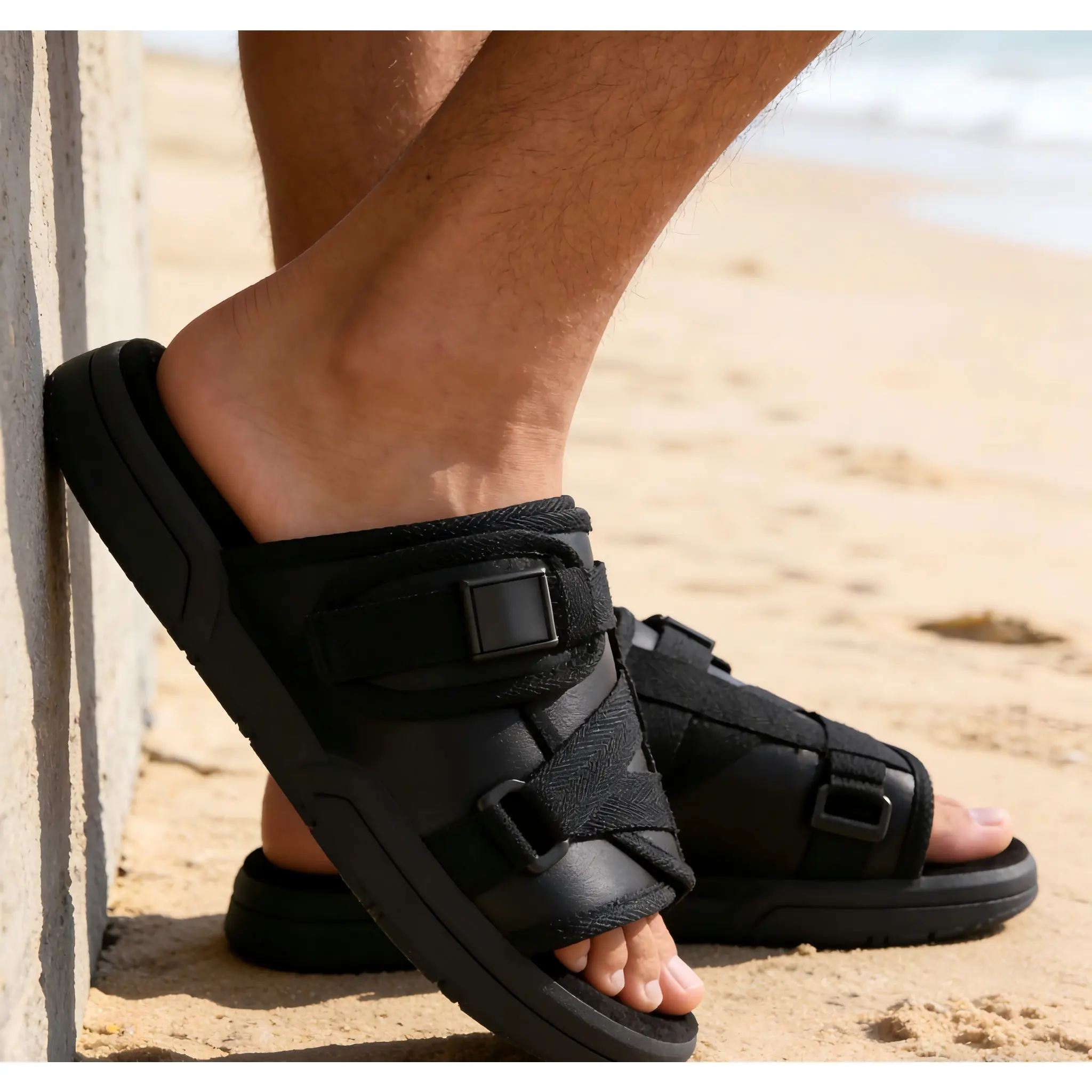 Black Adjustable Slides for Men - Summer Shoes Must-Have 2026 |   Comfort Slippers for Everyday Wear