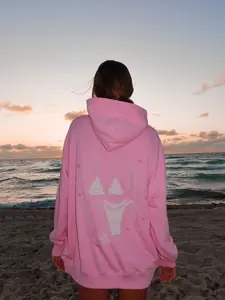 Lottie Pink Bikini Beaded Ocean Oversized Hoodie 100% Cotton
