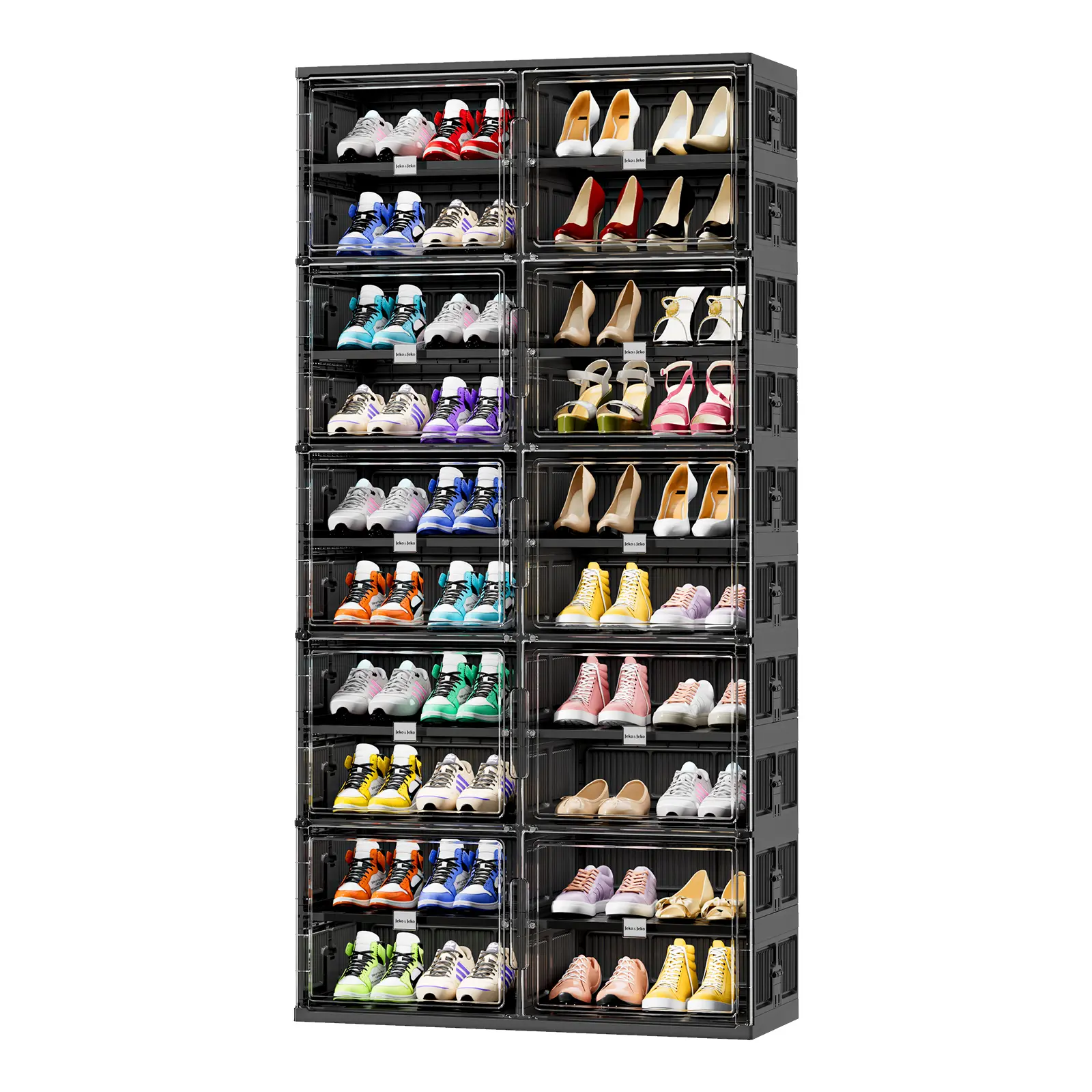 JEKO&JEKO Foldable Shoe Storage Cabinet  Space-Saving Shoe Rack with Magnetic Doors, Closet & Entryway Organizer (Black)