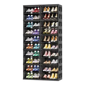 JEKO&JEKO Foldable Shoe Storage Cabinet  Space-Saving Shoe Rack with Magnetic Doors, Closet & Entryway Organizer (Black)