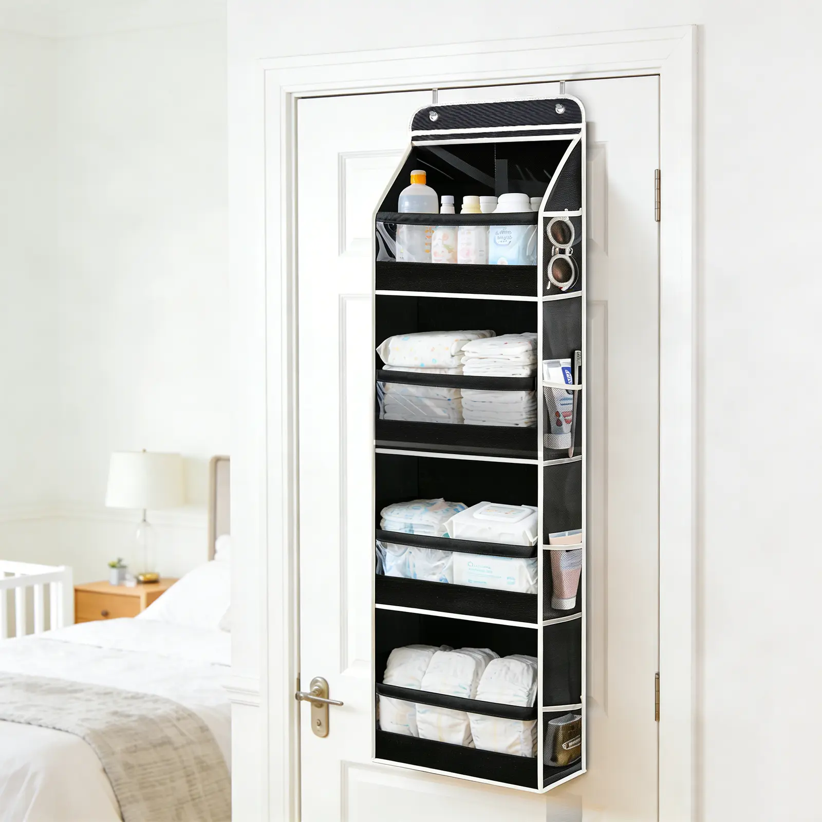 Over The Door Organizer Storage with 10 Large Mesh Pockets, Clear Windows, 60 lb Capacity, Space Saving Laundry Solution for Dormitories, Hangable Door Storage, Skincare Organizer, Bathroom Organizer