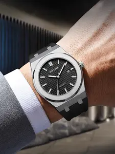 Men's Quartz Watch, Waterproof Silicone Strap, Earth Map Large Dial, Casual Style, All Seasons, Lithium Button Cell Batteries