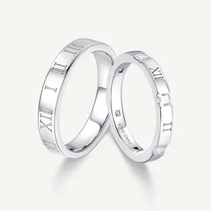 Minimalist Roman Numeral Promise Rings in 925 Sterling Silver, Engraved His and Hers Matching Bands for Couples with Cubic Zirconia, Anniversary Gift