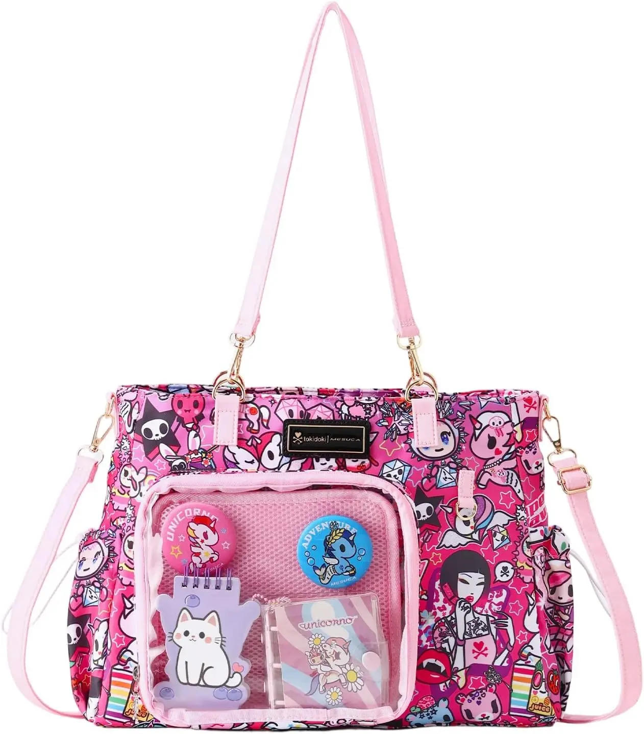 Tokidoki Ita Bag DIY Pin Display Clear Crossbody Tote Bag, Y2K Shoulder Purse with Officially Licensed Design, Clear PVC Display Window, Detachable Insert, Adjustable Strap, Durable Wear-Resistant Fabric, Large Capacity