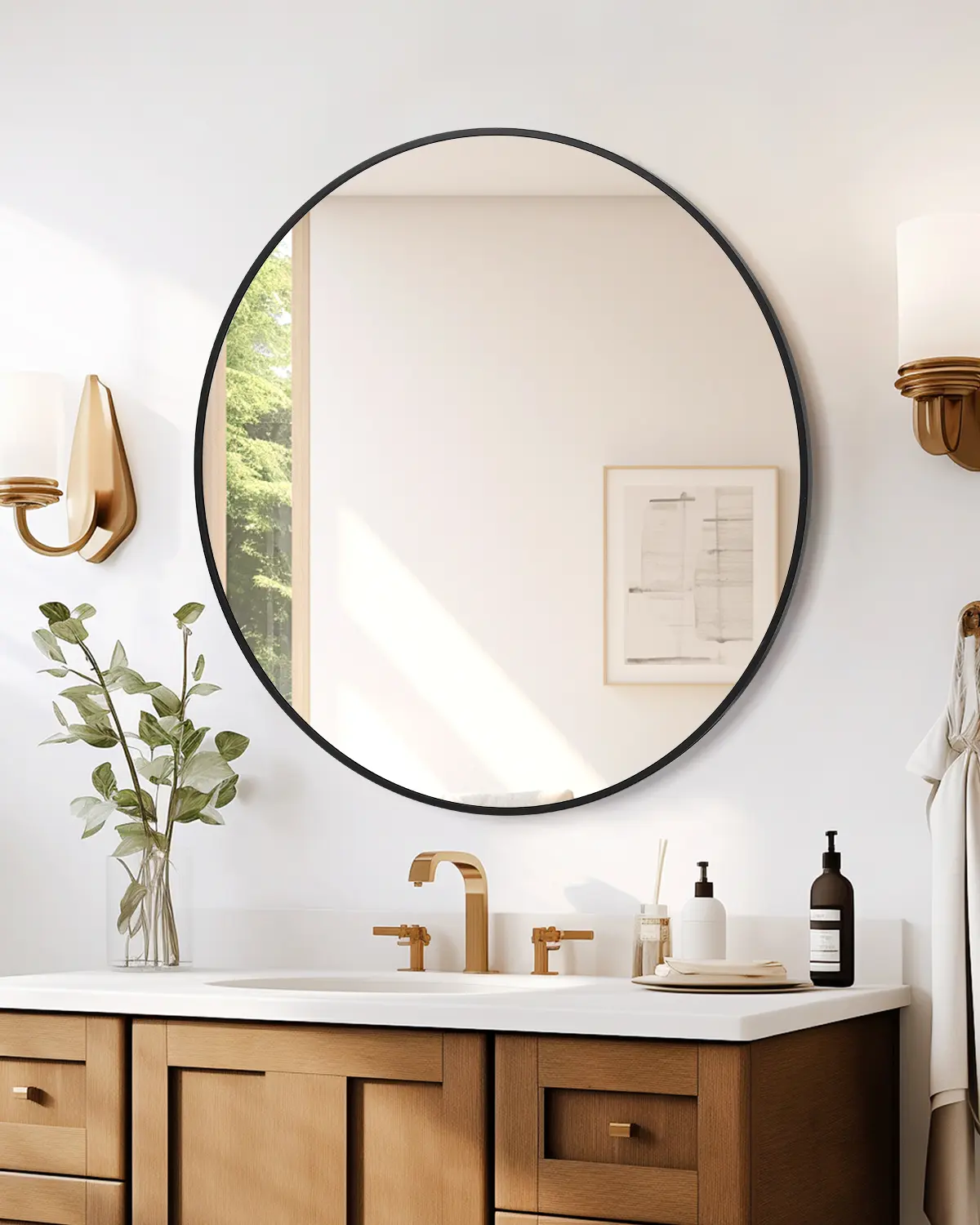 Garvee Modern Square Bathroom Mirror, 20mm Black Aluminium Frame & Rounded Safety Corners | Easy Mount Horizontal/Vertical Wall Installation for Bathroom, Bedroom,Hallway Decor