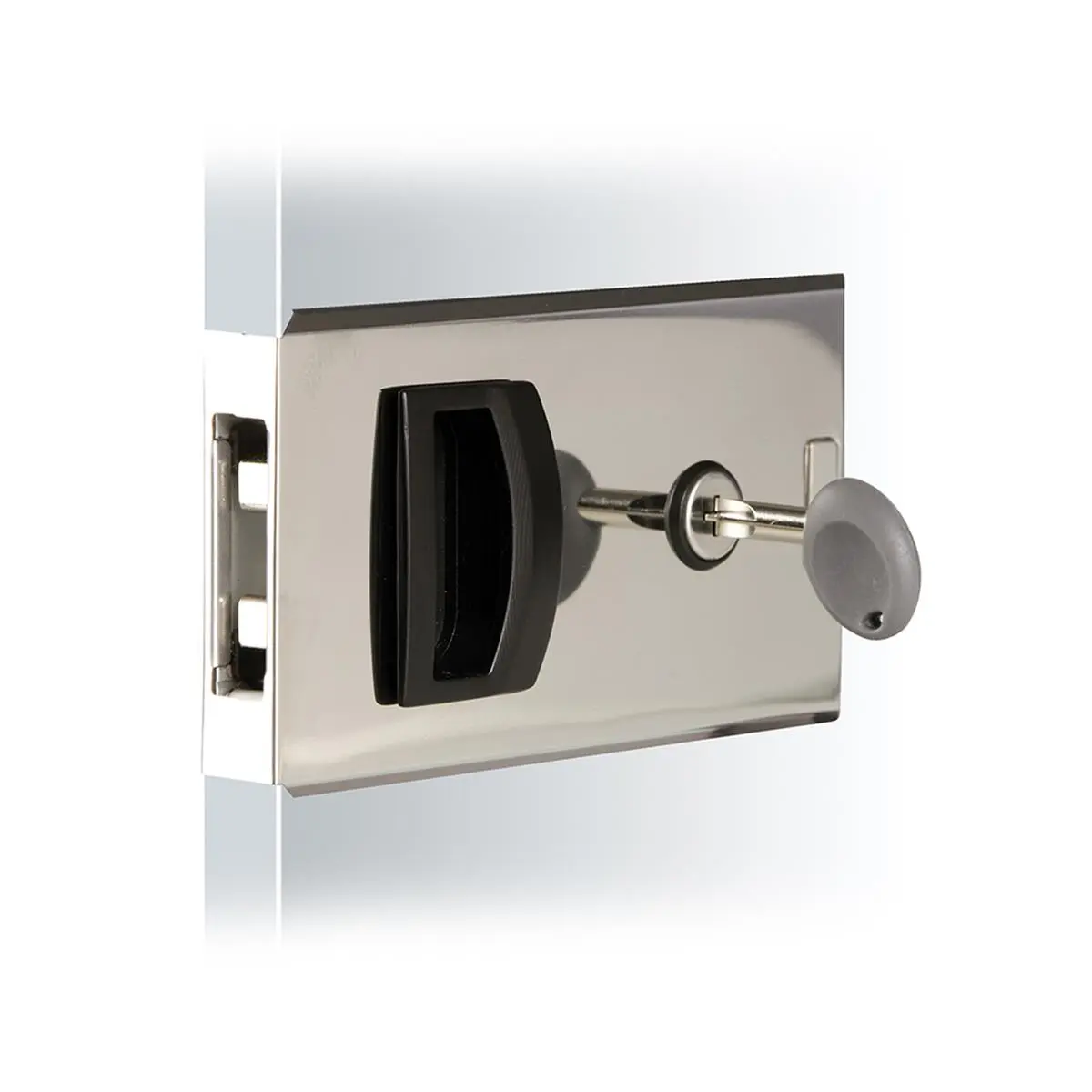 Southco Flush Profile Sliding Door Latch, Aluminum Construction with Bright Finish for 10.000-12.700mm Doors, Includes 2 Keys, Square, Sliding Door Lock