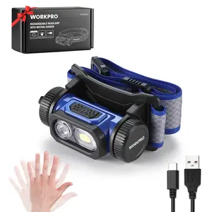 WORKPRO Rechargeable Work Headlamp, 700LM LED Head Lamp with Motion Sensor, 180° Adjustable Angle & Long Runtime, Memory Function for Mechanic, Repair, Construction and Jobsite