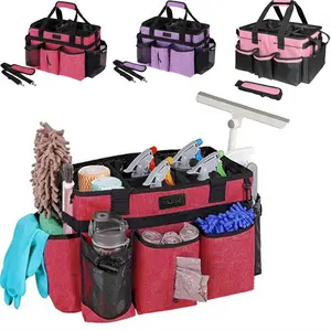 Wearable cleaning bag with foldable compartments handles and shoulder straps for cleaning tools suitable for cleaners and housekeepers