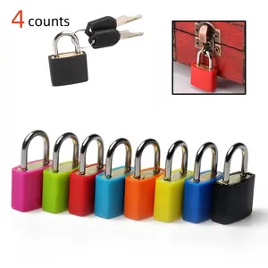 4 Piece Durable Metal Padlocks Set, Small Multi-Color Keyed Luggage Cabinet Locks for Gym Schools, U Shape Lock Security, Safety Lock