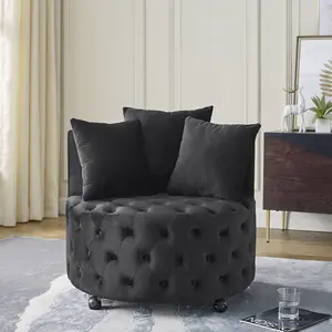 ELCYL Swivel Barrel Chair, Velvet Accent Barrel Chair with 3 Pillows and 4 Wheels 360 Degree Sofa Chair Modern Button Tufted Upholstered Accent Chair for Living Room, Bedroom